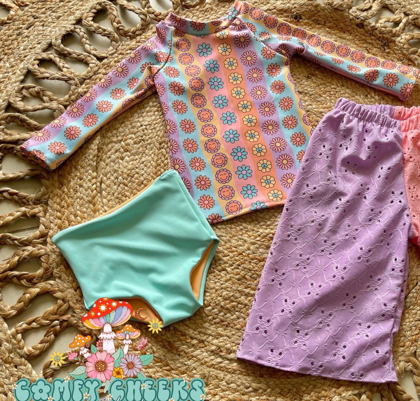 9/12 rash guard & reversible bottoms swim